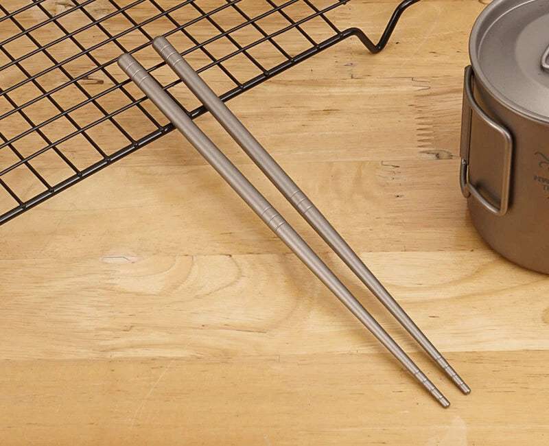 1 Pairs Titanium TA1 Metal Twist Traditional Chinese Chopsticks Camping EDC Tool EDC - KOEEK