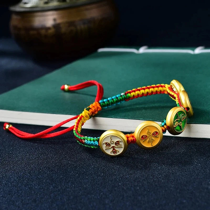 Zakiram Tibetan Thangka Hand Braid Rope Bracelet Five Way God Wealth Amulet 07FC0E-D4 - KOEEK