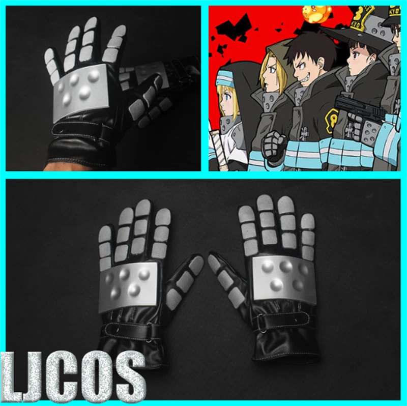 Cosplay Fire Force Shinra Kusakabe PU Leather Full Finger Gloves Mask Party Prop 07FC0E-D4 - KOEEK