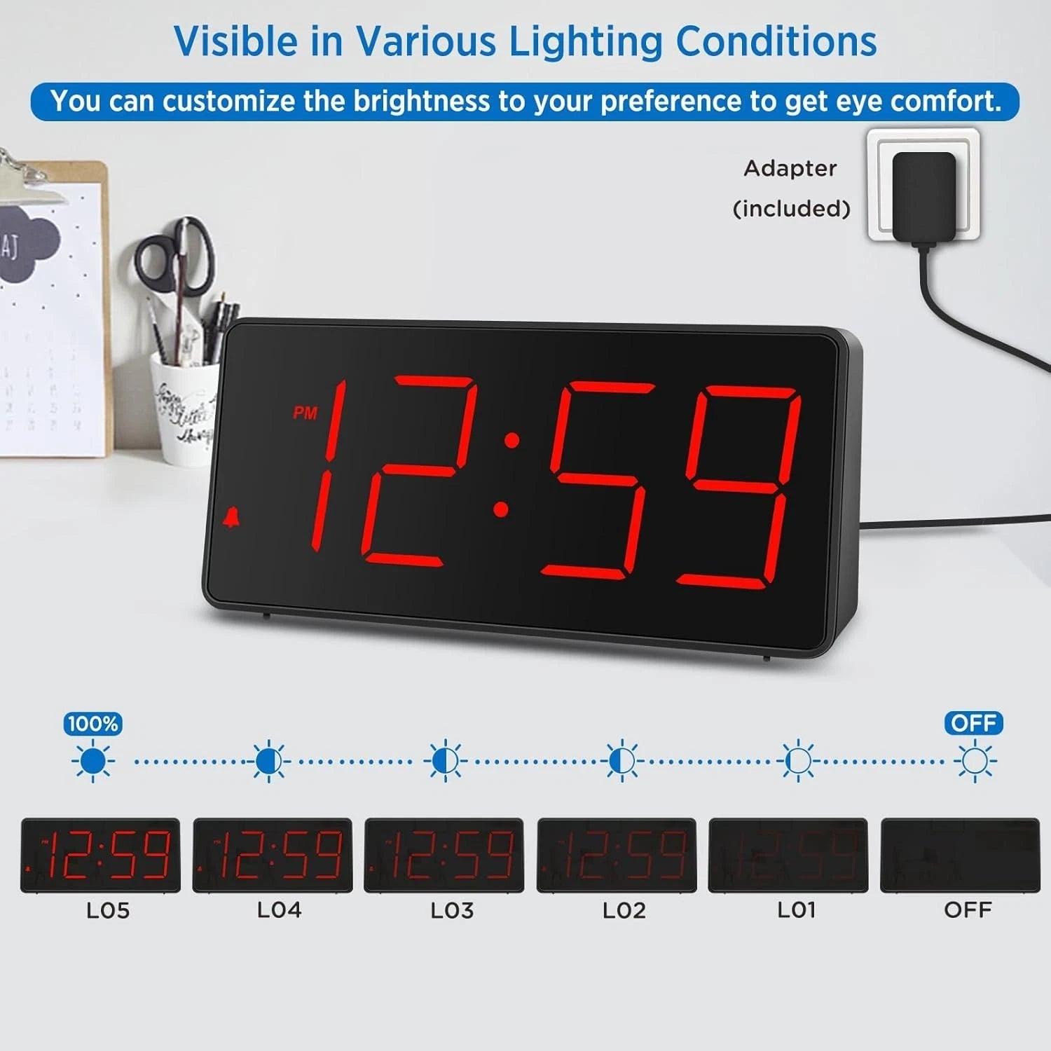 Digital clock, bedroom alarm clock with USB charging port 07FC0E-D4 - KOEEK