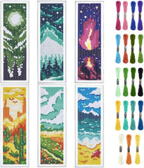 new INFUNLY 6pcs Scenery Cross Stitch Bookmark Kit DIY Beach Stamped blue INFUNLY - KOEEK