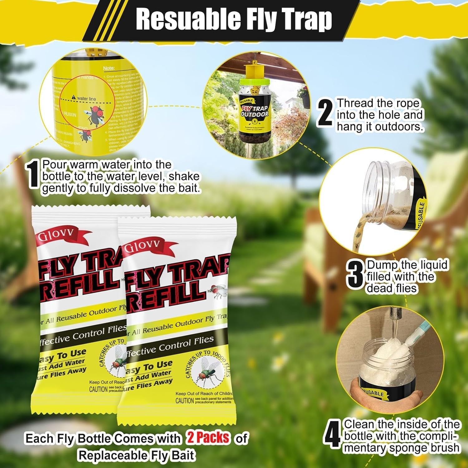 new Reusable Fly Traps Outdoor Bottles, 3 Pack Killer Catcher Jar yellow blue 07FC0E-D4 - KOEEK