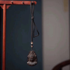 Woven Rope Godness Guanyin Necklace Natural Wood Buddha  Blessing Pendant 07FC0E-D4 - KOEEK