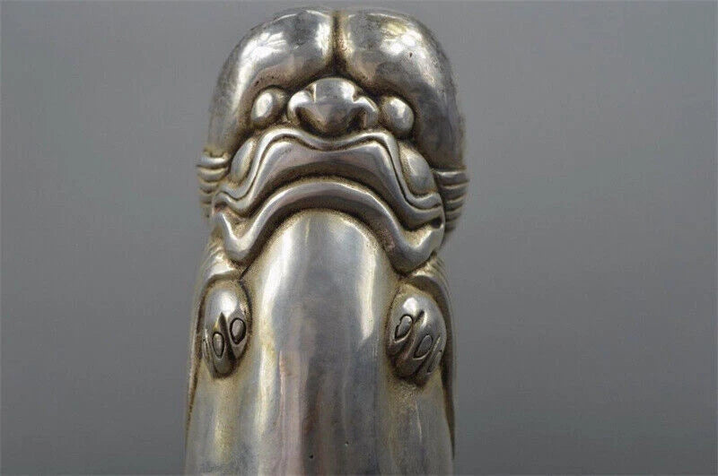 Chinese Tibet Silver Carved Guard Foo Dogs Lion statues Antique Ornaments 07FC0E-D4 - KOEEK