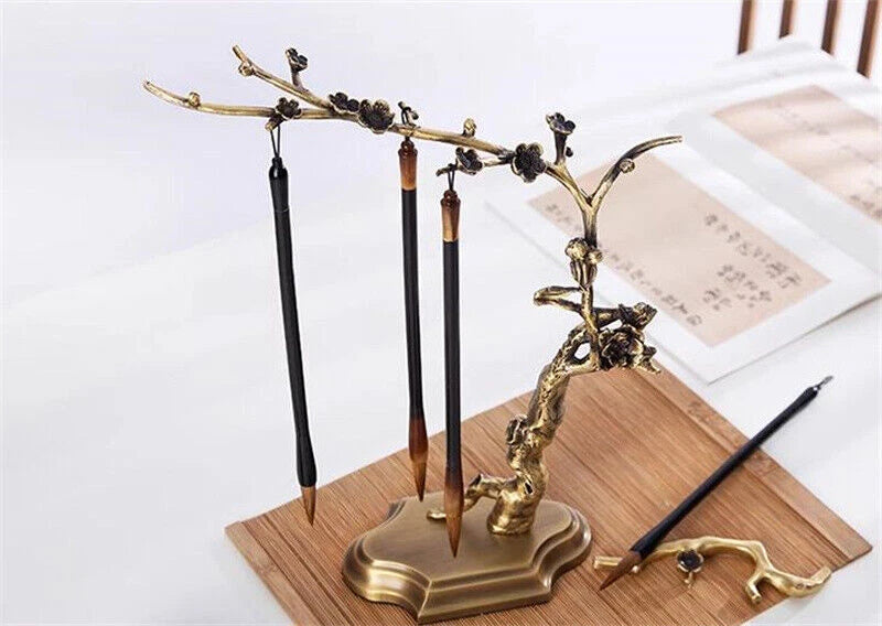 Brass Plum Blossom Flower Calligraphy Frame Hanger Pen Brush Rack Stand Gift 07FC0E-D4 - KOEEK
