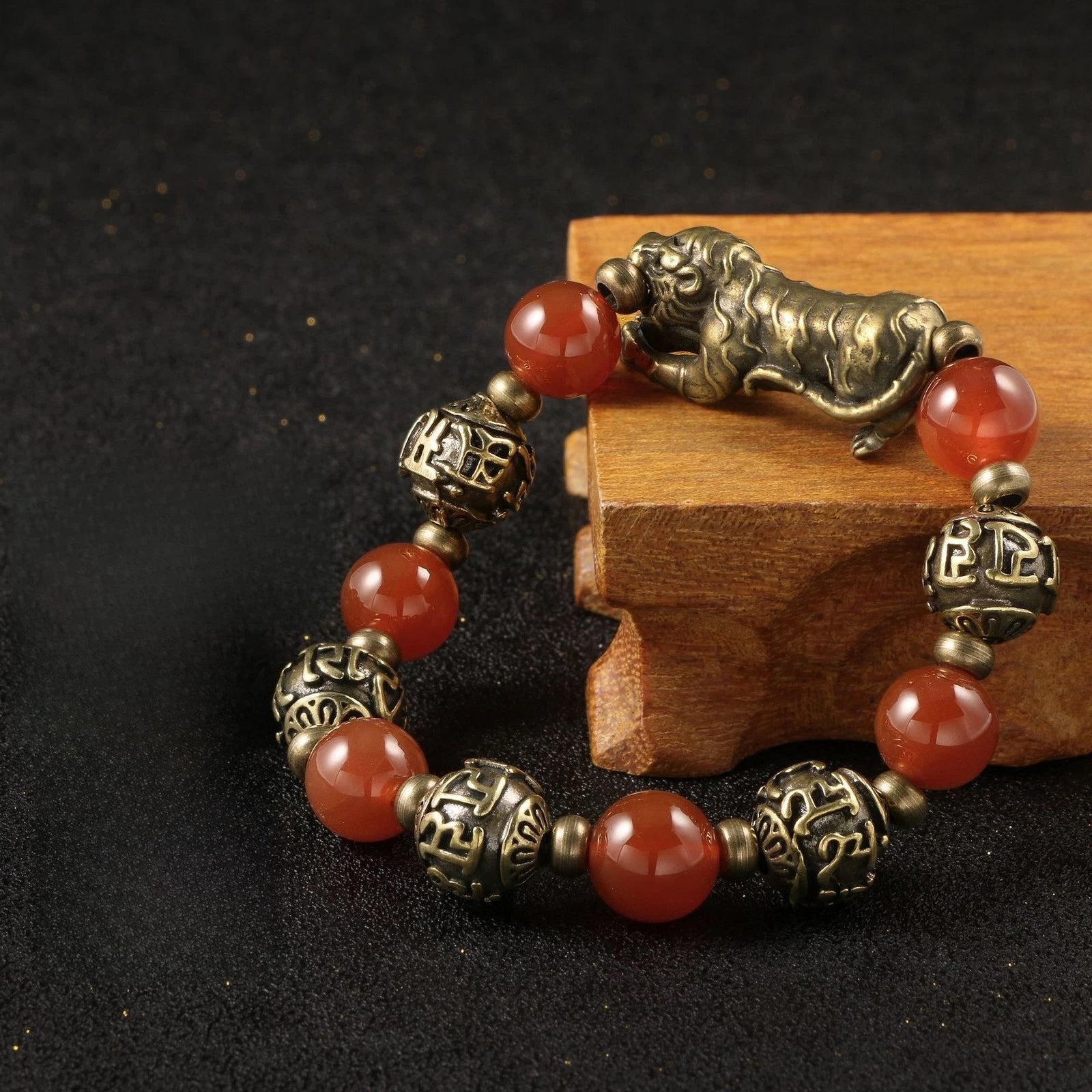 Brass Bead Bracelet Handcrafted Cord Jewelry Copper Beads Men Women Gift 07FC0E-D4 - KOEEK