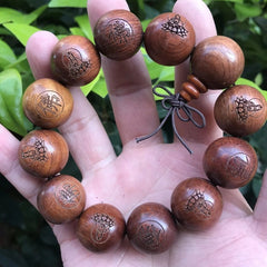 20mm*12 Natural Wood Buddhist Prayer Beads Guanyin Bracelet Men Woman  Gift 07FC0E-D4 - KOEEK