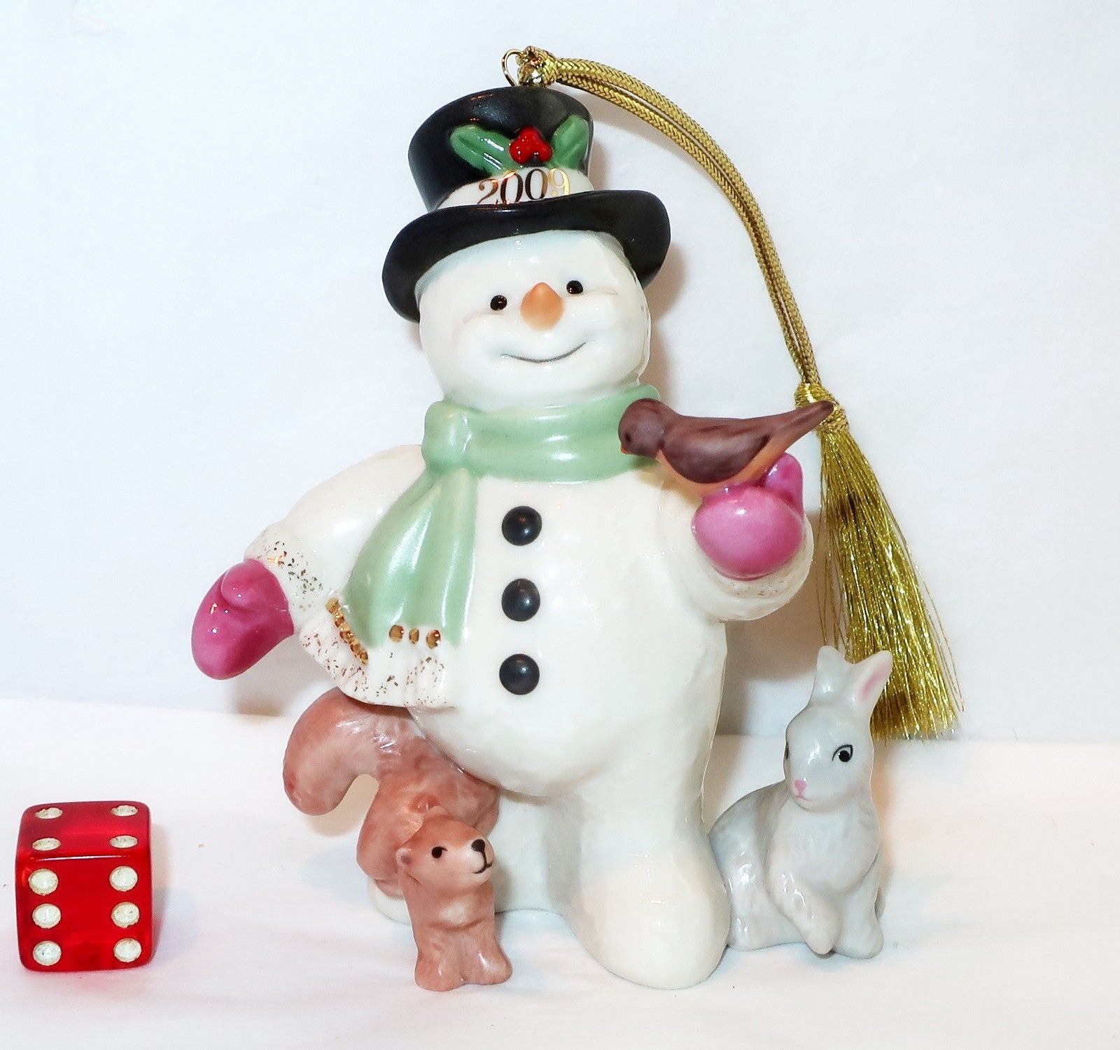 LENOX 2009 SNOWY FRIEND Annual Snowman Christmas Ornament Gold Tassel Cord Dated LENOX - KOEEK