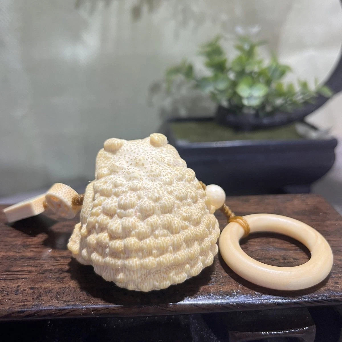 Solid Jade Bamboo Dragon Blood Gold Toad Bamboo Carved Handcrafted Amulet 07FC0E-D4 - KOEEK