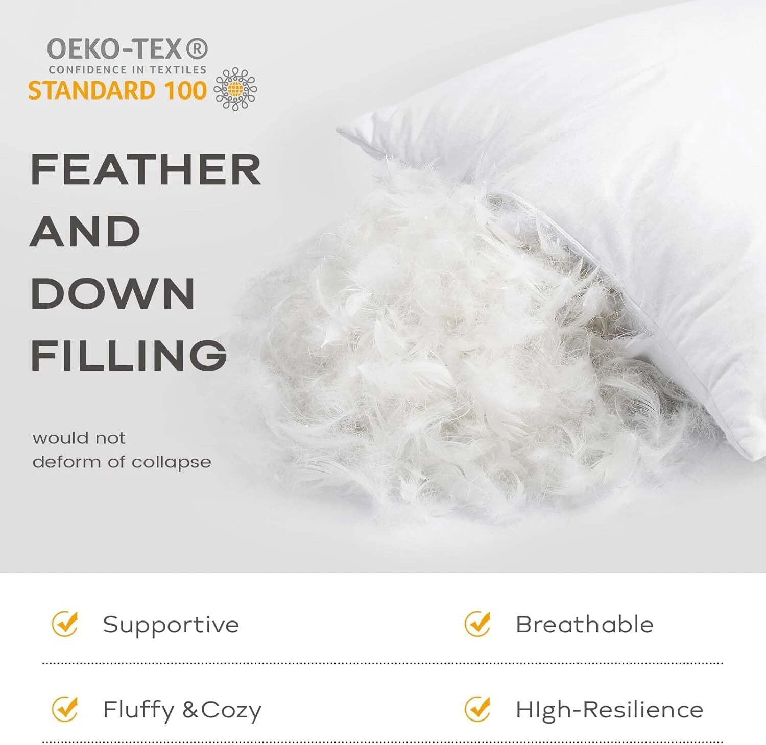 Set of 2 down feather pillowcases, soft and fluffy,  downproof cotton cover 07FC0E-D4 - KOEEK