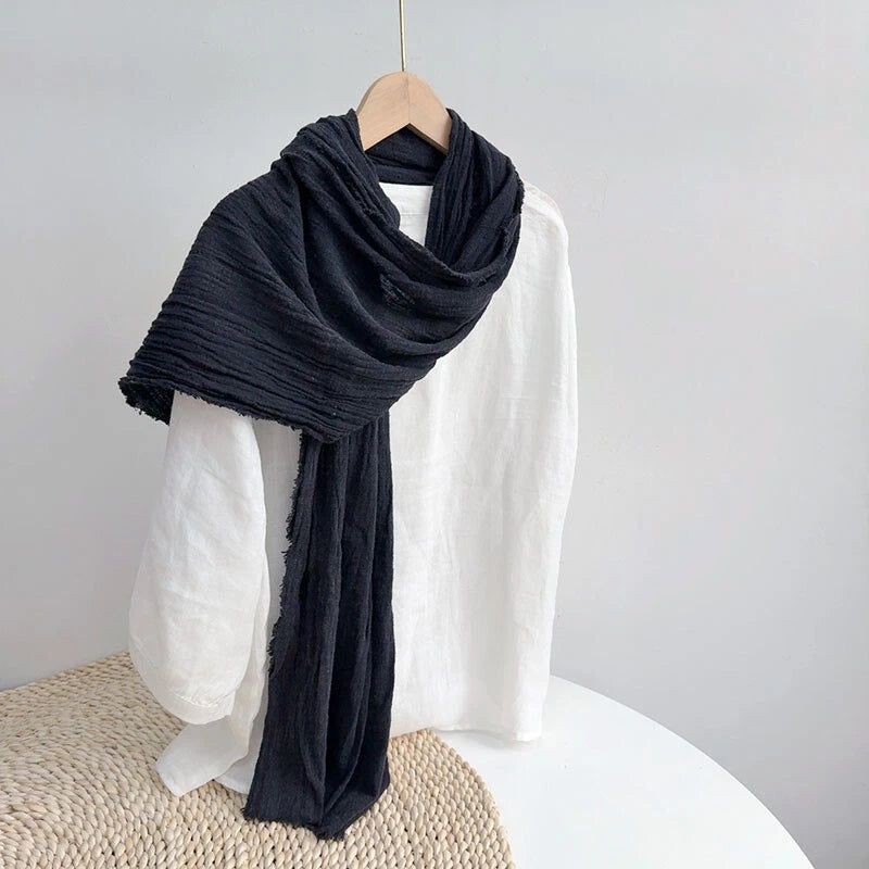 Mens  Cotton Natural Wrinkled Scarf Breathable Winter Shawl Unisex Scarves 07FC0E-D4 - KOEEK