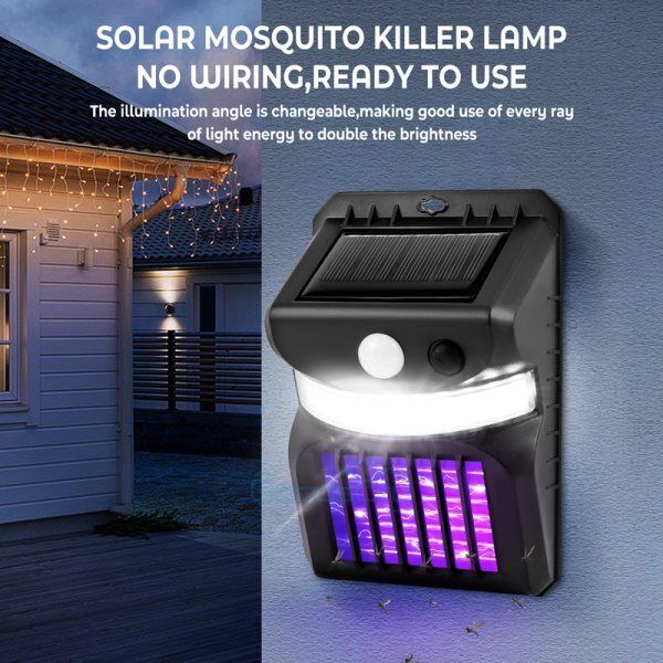 ny 2X Solenergi Utendørs mygginsektdreper LED lysfelle Bug Fly Zapper Lampe