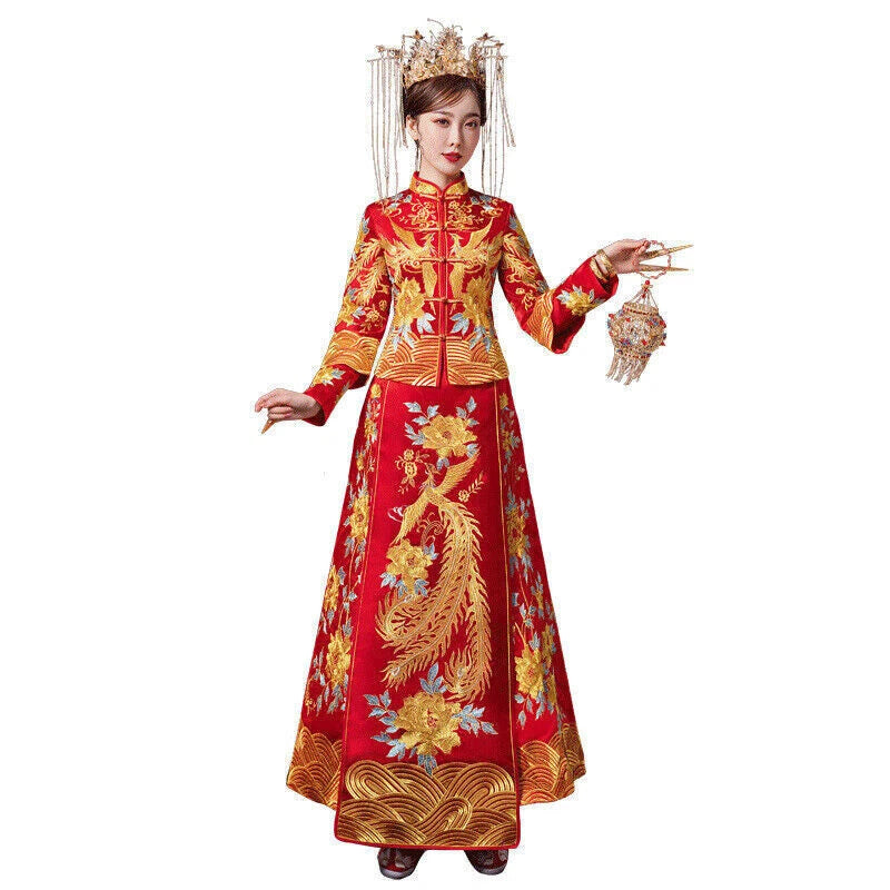 Chinese Hanfu Traditional Costume Wedding Bridal Dress Women Phoenix Embroidery 07FC0E-D4 - KOEEK