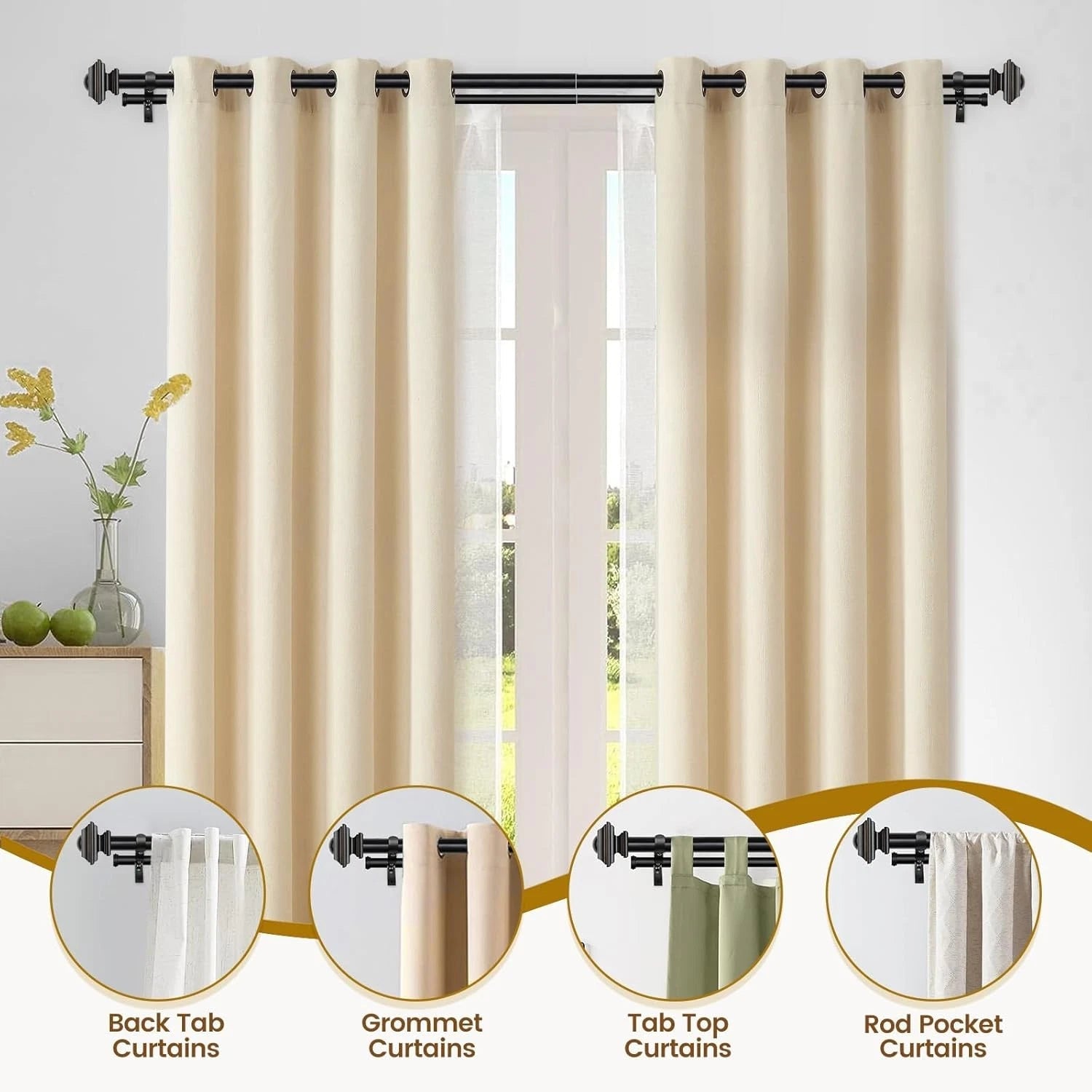 1-inch double curtain rod,adjustable length range from 72 to 144 inches 07FC0E-D4 - KOEEK