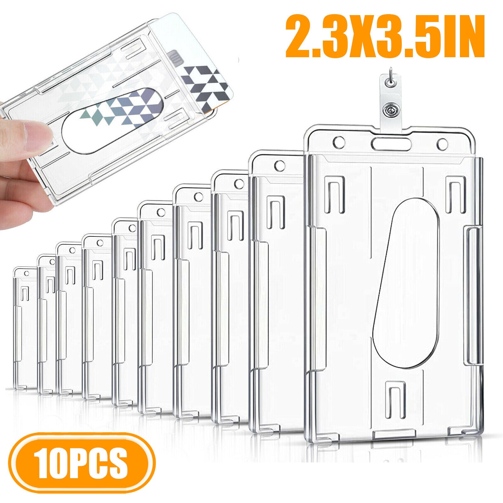 10Pcs ID Card Badge Holder Hard Plastic Protector Vertical Clear Protective Case koeek - KOEEK