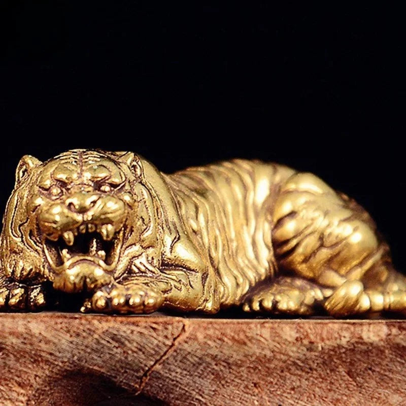 5.3cm Retro Brass Handcarved Tiger King Statue Paperweight Tea Pet Decoration 07FC0E-D4 - KOEEK