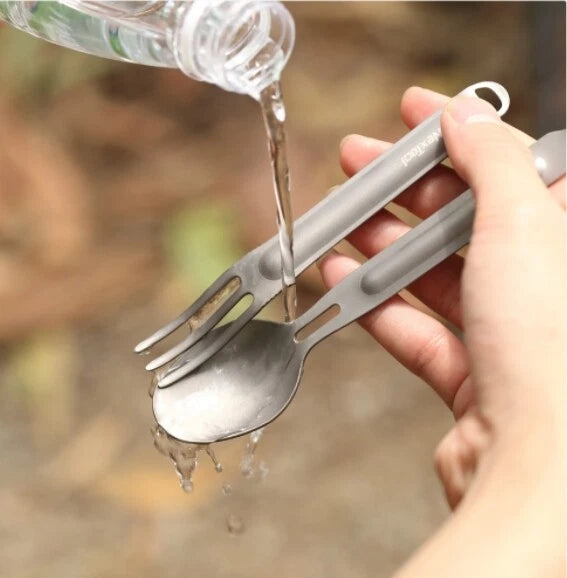 EDC 1 Set Creative Titanium Tableware  Portable Spoon + Fork  Home Kitchen Tool 07FC0E-D4 - KOEEK