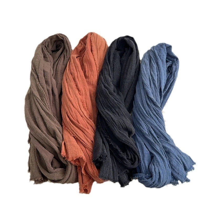 Mens  Cotton Natural Wrinkled Scarf Breathable Winter Shawl Unisex Scarves 07FC0E-D4 - KOEEK
