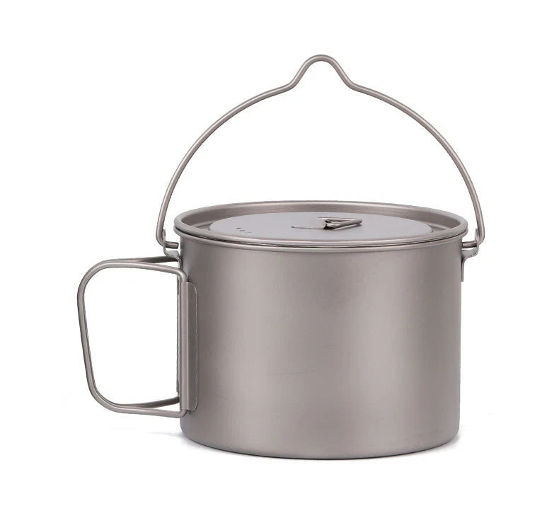 Titanium Hanging Pan Folding Short Handle Camping Single Pot Light 900ml 07FC0E-D4 - KOEEK
