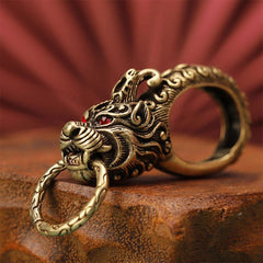 Brass Dragon Head Keychains Keyrings Vintage EDC Key Chain Holder Snap Hook Clip 07FC0E-D4 - KOEEK