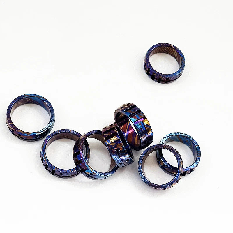 Damascus Titanium Ring CNC Made Men Women Finger Rings Pendant Accessories 07FC0E-D4 - KOEEK
