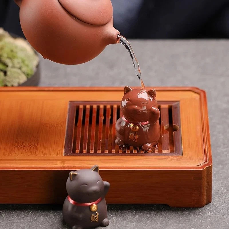 5.5cm Purple Clay Handcarved luck Cat Statue Tea Pet Absorbing Wealth Ornament 07FC0E-D4 - KOEEK