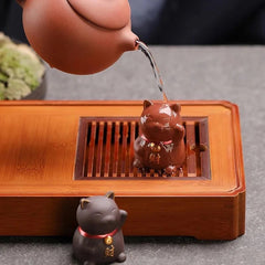 5.5cm Purple Clay Handcarved luck Cat Statue Tea Pet Absorbing Wealth Ornament 07FC0E-D4 - KOEEK