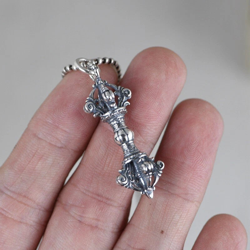 Real 925 Sterling Silver Buddhist Blessing Vajra Pendant 1.73inch L 07FC0E-D4 - KOEEK