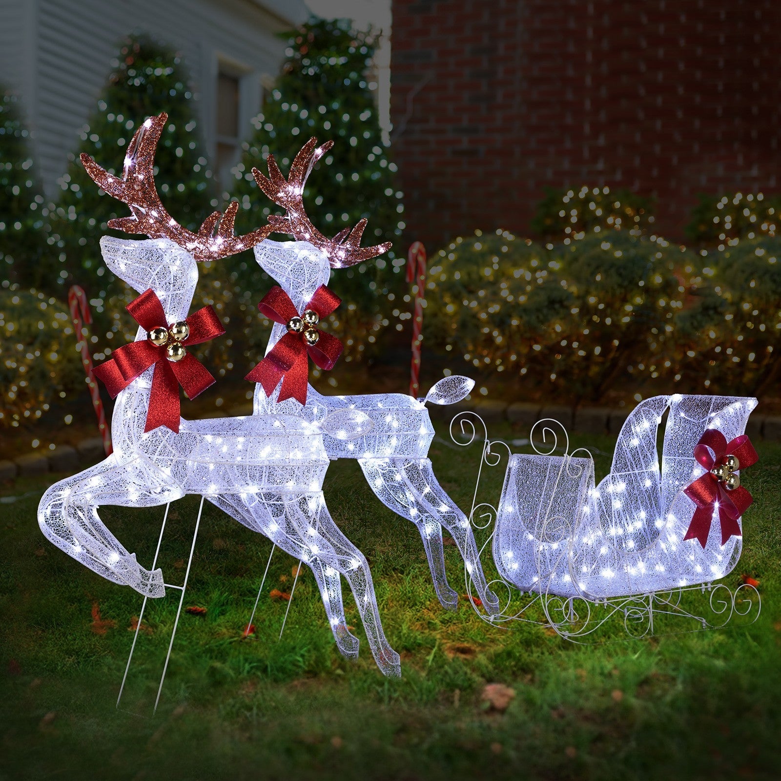 Lighted Christmas Decorations Reindeer & Sleigh Deer Set for Indoor Home Outdoor 07FC0E-D4 - KOEEK