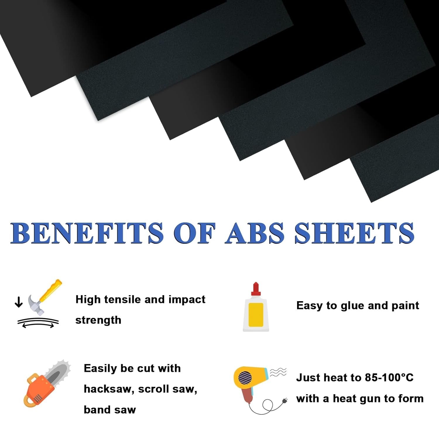 new 10 Pack ABS Plastic Sheet 12" x 16" x 0.06", Moldable Black 07FC0E-D4 - KOEEK