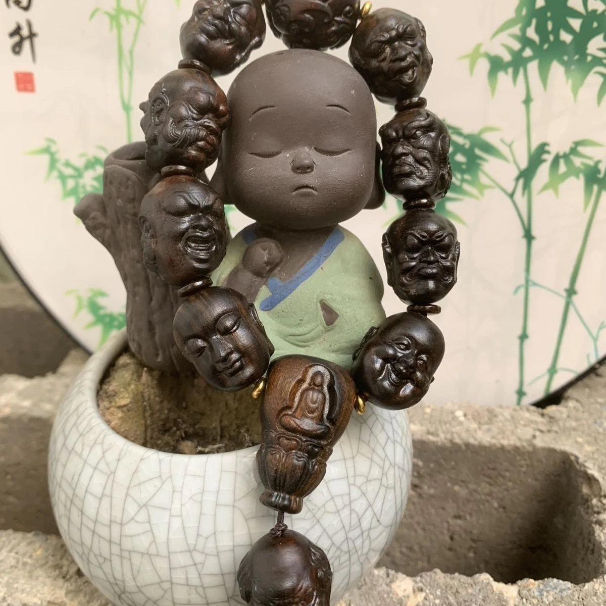 China Natural Wood Carving Eighteen Arhats Buddha Blessing Bracelet Amulet Gift 07FC0E-D4 - KOEEK