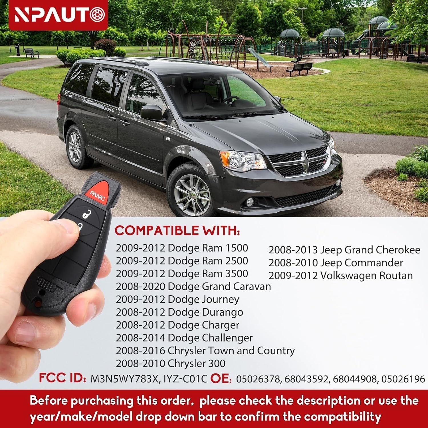 new NPAUTO 2Pcs Key Fob Fobik Remote Replacement for 2008-2020 Dodge Grand black NPAUTO - KOEEK