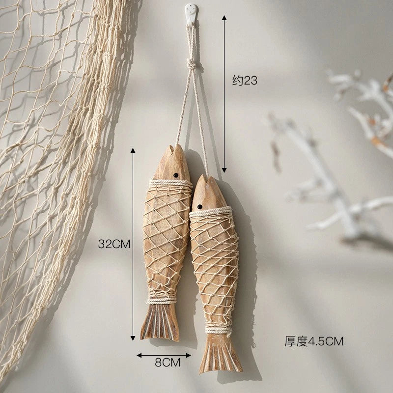 Mediterranean Rustic Wooden Fish Wall Hanging Carved Large Decor Ornament 07FC0E-D4 - KOEEK