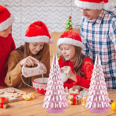 2PCS Pink Mercury Glass Christmas Tree with Light Table Top Decorations 10'' ... 07FC0E-D4 - KOEEK