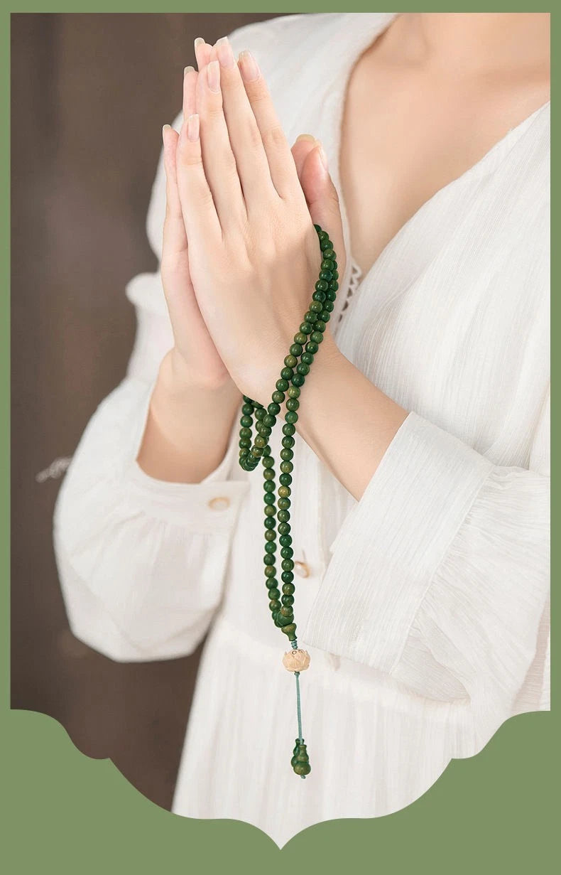 108 Beads Bracelet 8mm Green Sandalwood Aged Wood Unisex Buddhist Prayer Mala 07FC0E-D4 - KOEEK
