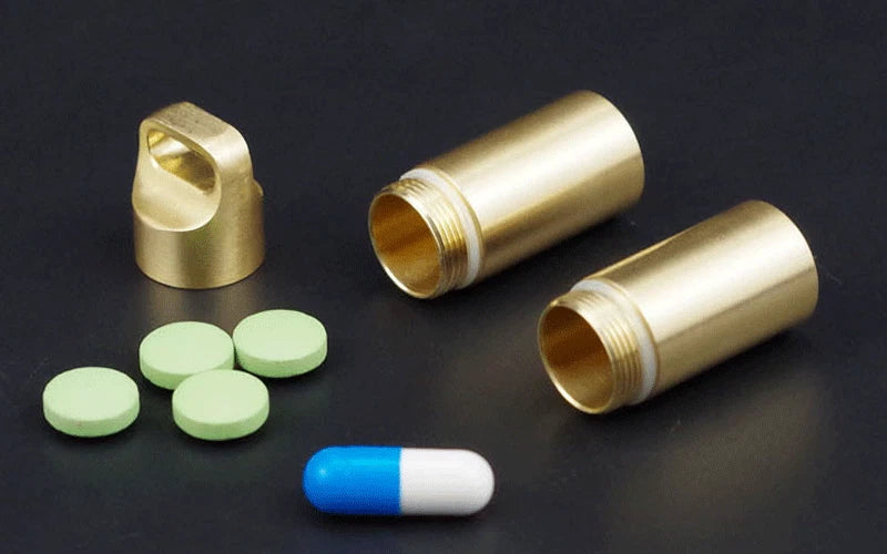 EDC Brass Waterproof Pill Case Holder EDC Pill Organizer Container 2 Compartment 07FC0E-D4 - KOEEK