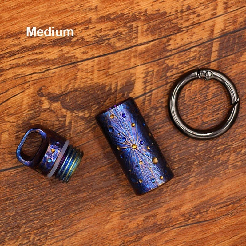 Titanium Waterproof Charm Pendant Pill Storage Container Outdoor Travel Tool 07FC0E-D4 - KOEEK