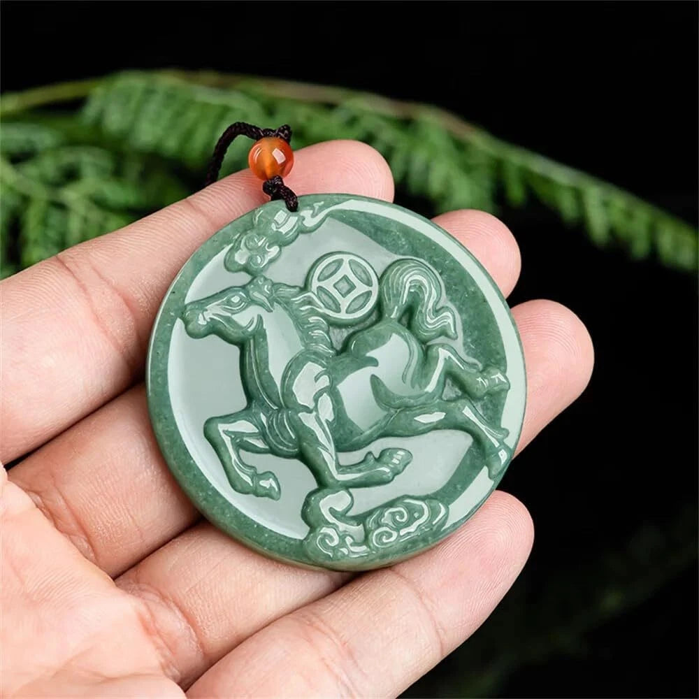 Natural Green Jade Carved Amulet Pendant Necklace Jade Vintage 07FC0E-D4 - KOEEK