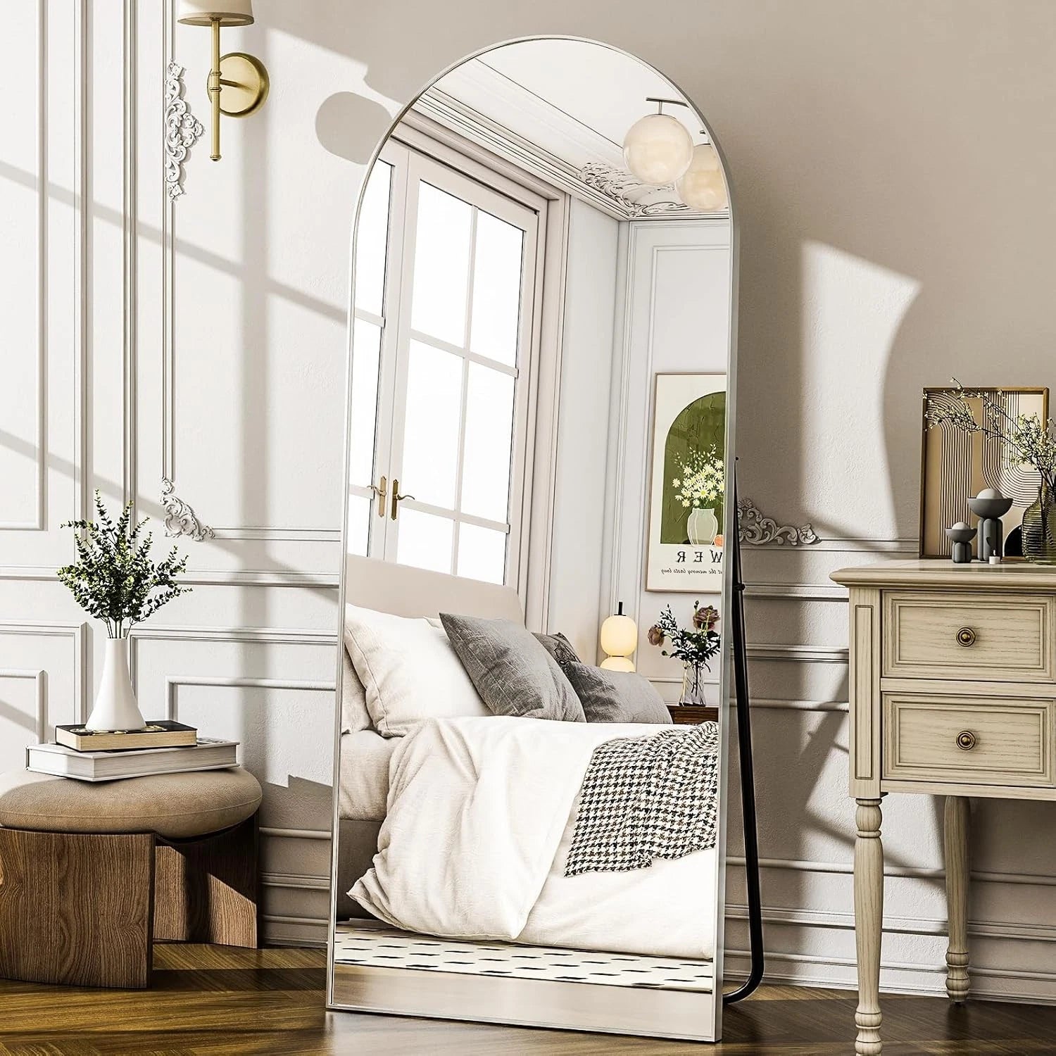 57"x20" Arched Full Length Mirror - Wall Mounted/Floor Mirror Full Body Mirrors 07FC0E-D4 - KOEEK