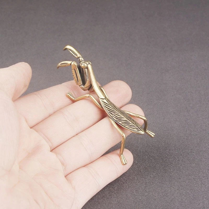 7.8cm Exquisitely Chinese Retro Brass Mantis Desktop Ornament Tea Pet Handicraft 07FC0E-D4 - KOEEK