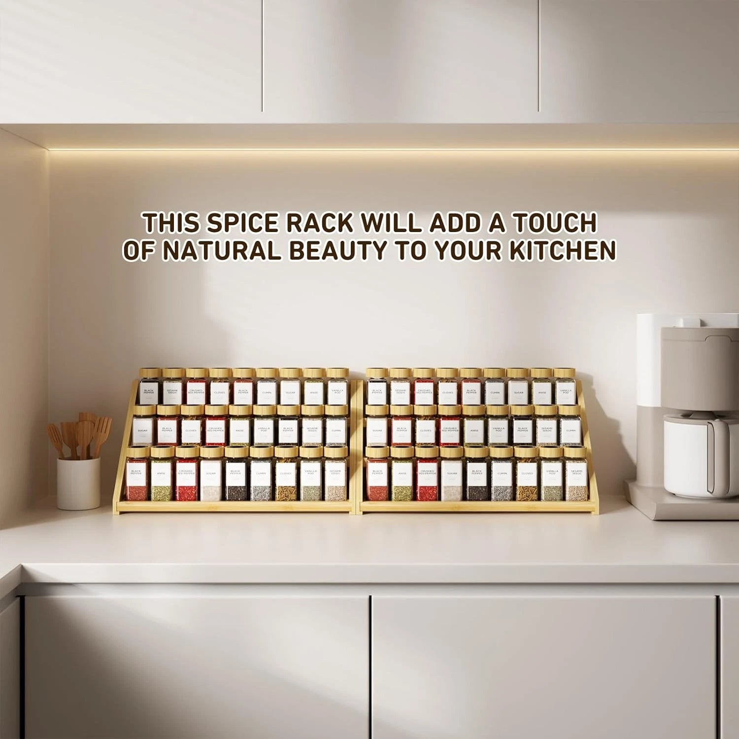 Bamboo Tiered Spice Rack, for Countertop Spice Organizer for Pantry Spice Shelf 07FC0E-D4 - KOEEK