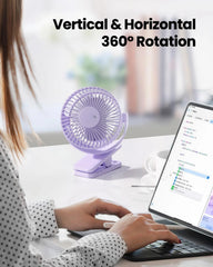 Portable Clip on Fan Battery Operated, Small Powerful 3 Speed Quiet 360° Rotate, 07FC0E-D4 - KOEEK