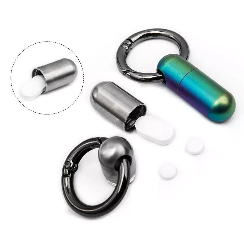 Pocket Titanium Keychain Waterproof Box Sealed Container Storage Tank w Key Ring 07FC0E-D4 - KOEEK