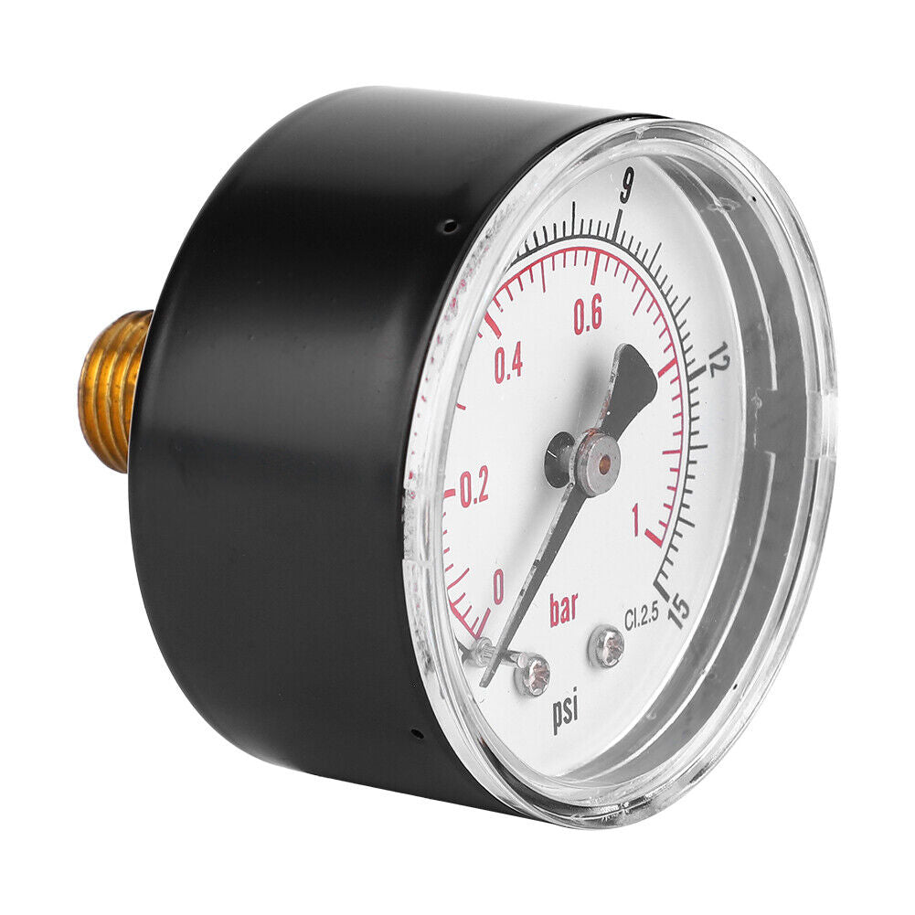 new Pressure Gauge 50mm 1/4BSPT Back Connection For Air Water Oil Gas 0-15PSI 0-1Bar koeek - KOEEK