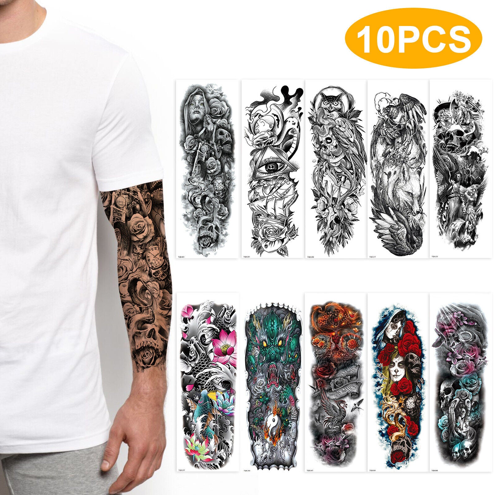 10PCS Large Full Arm 3D Temporary Waterproof Fake Tattoos Stickers Body Art Gift koeek - KOEEK