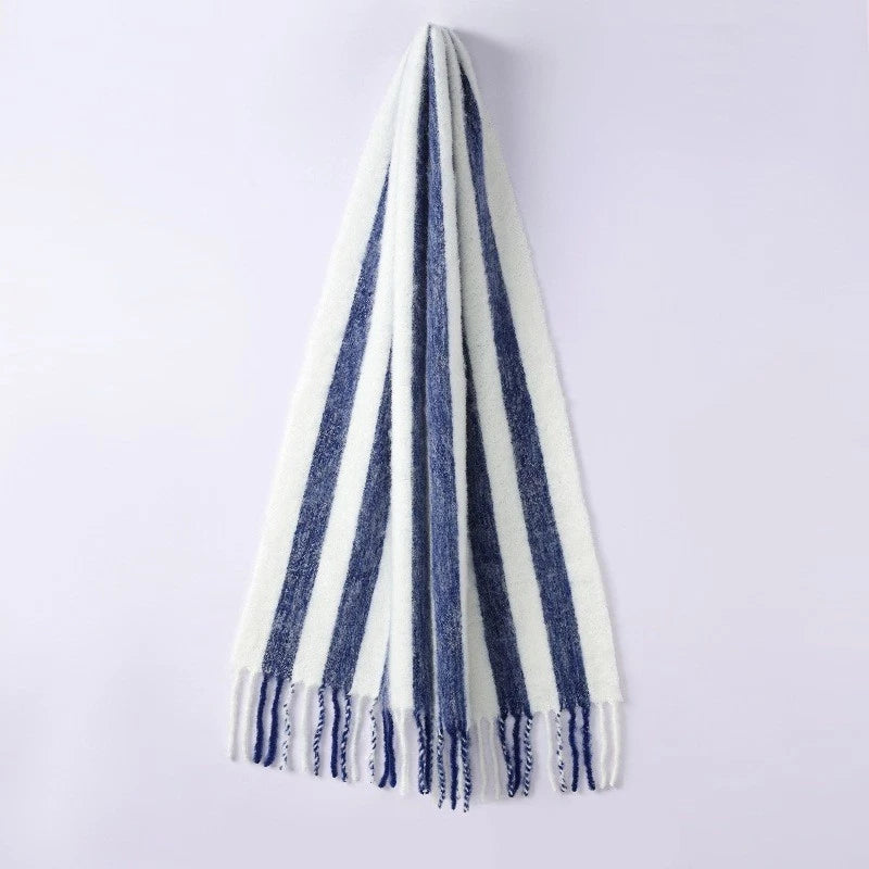 Unisex Striped Breathable Thin Scarf  Flax Linen Tasseled Stole Neckerchief 07FC0E-D4 - KOEEK