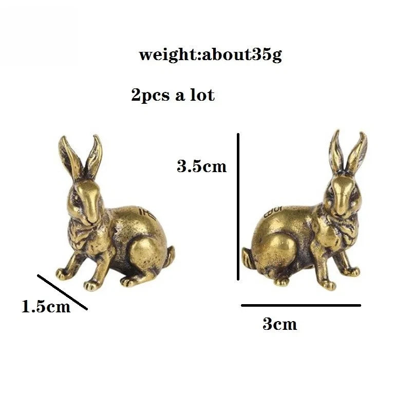 1 Pair Retro Brass Little Luck Rabbit Statue Ornament Carved Tea Pet Decoration 07FC0E-D4 - KOEEK