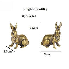1 Pair Retro Brass Little Luck Rabbit Statue Ornament Carved Tea Pet Decoration 07FC0E-D4 - KOEEK