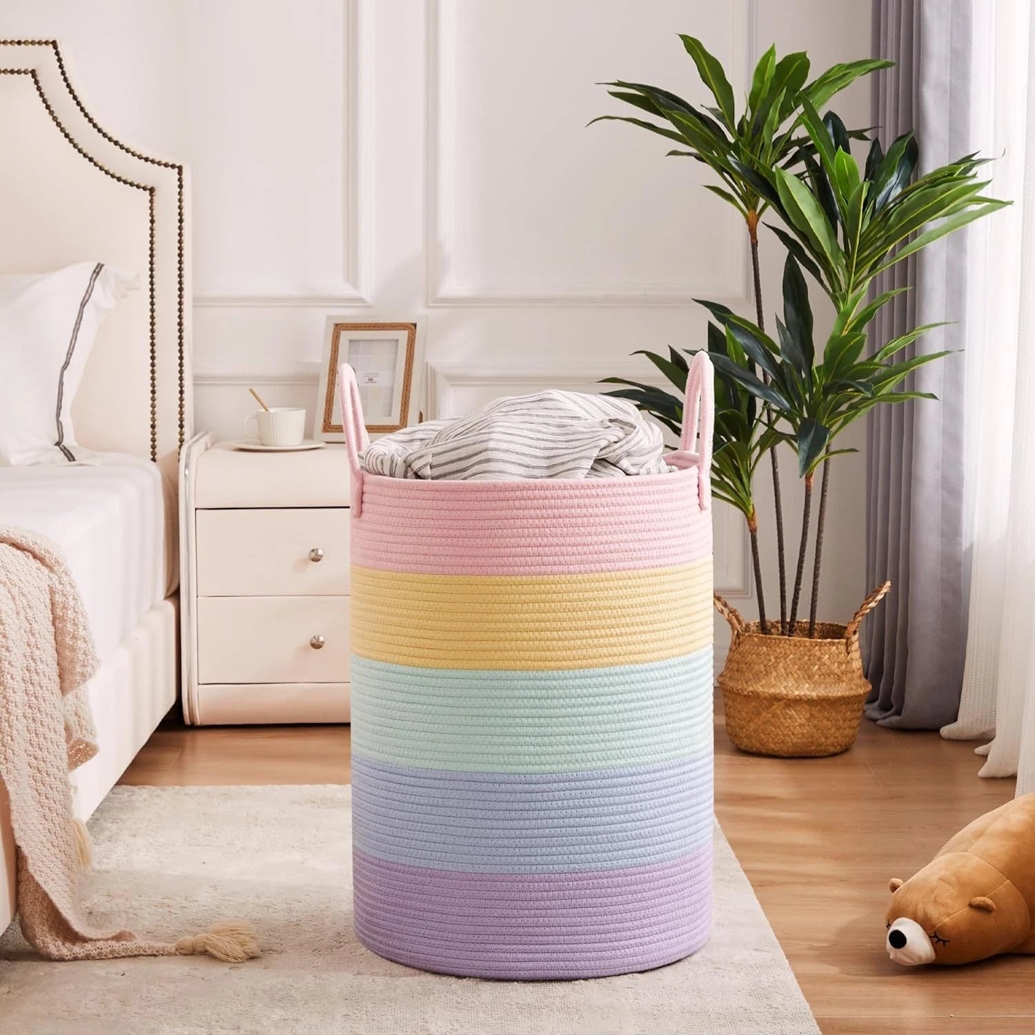 80L Extra Large Rainbow Baby Girls Hamper Laundry Basket for Kids Nursery Pastel 07FC0E-D4 - KOEEK