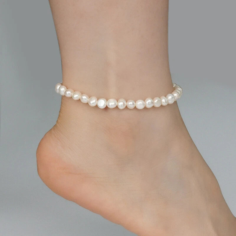 1 PC Small Women Natural Freshwater Pearl Anklet Jewelry, 9.05"/9.84" Anklet 07FC0E-D4 - KOEEK